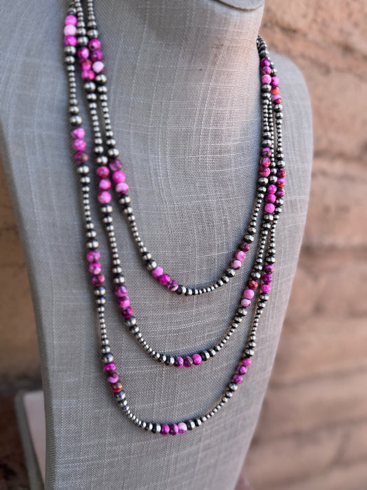 Handcrafted Sterling Silver & Pink Dream 3-6mm Beaded Necklace
