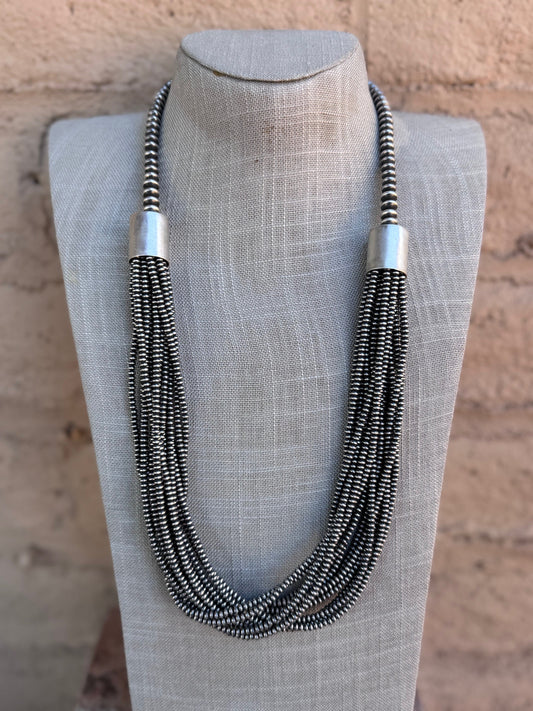 Handcrafted Saucer Pearl Sterling Silver Multi Strand Beaded Necklace 28"