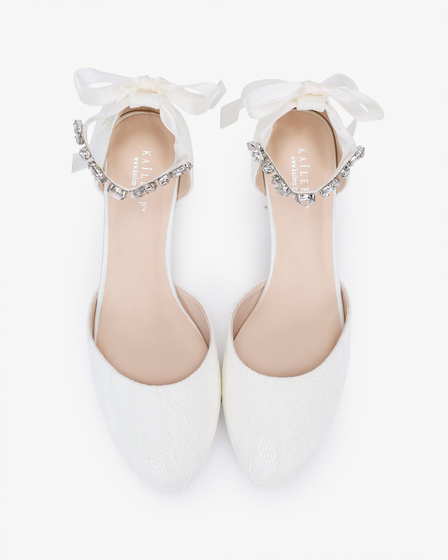 Lace Round Toe Low Block Heel Wedding Shoes with Navette Cluster Rhinestones Strap