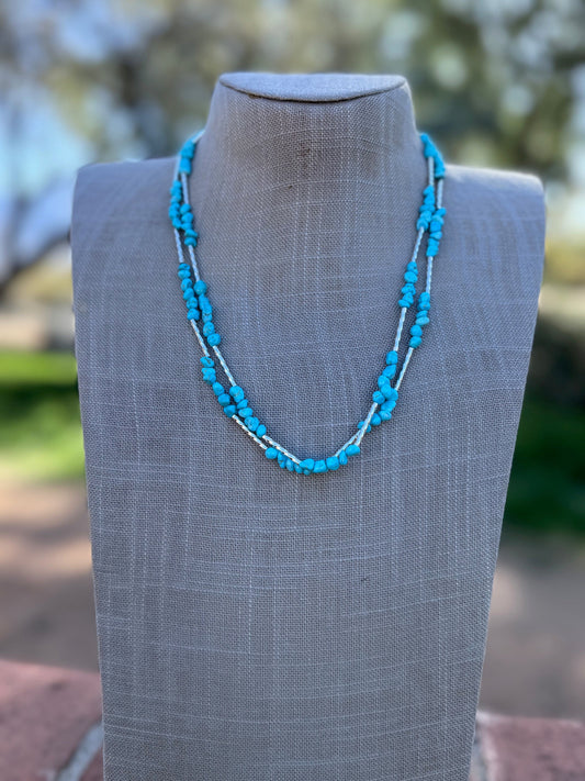 Handcrafted Kingman Turquoise & Sterling Silver Beaded Necklace