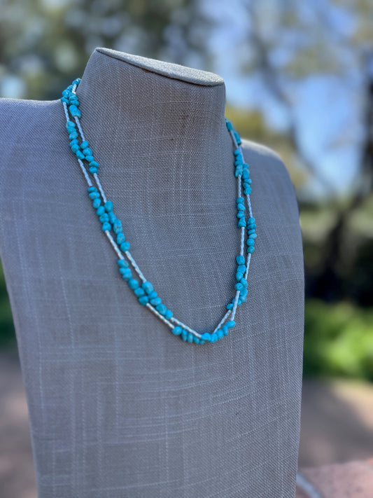 Handcrafted Kingman Turquoise & Sterling Silver Beaded Necklace