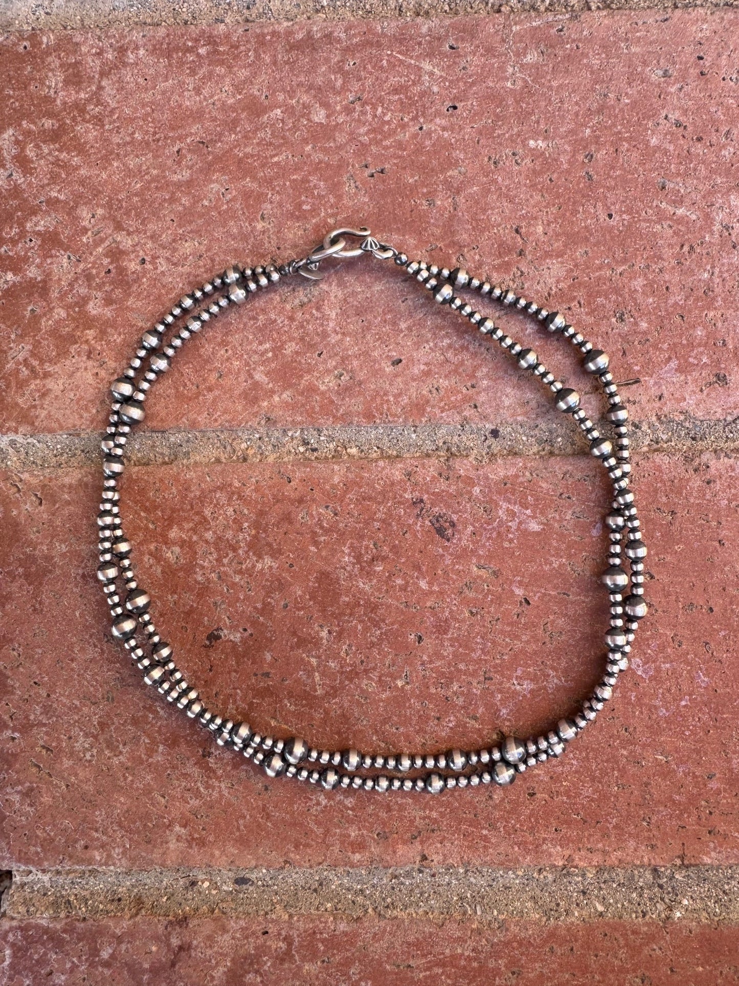 Handcrafted Sterling Silver Pearl Double Strand 3-5mm Beaded Necklace 16"