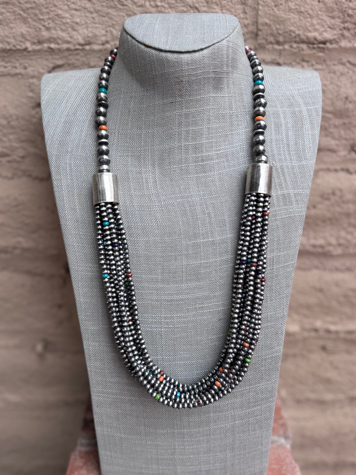 Handcrafted Pearl Multi Stone 3mm-10mm 12 Strand Necklace 28"