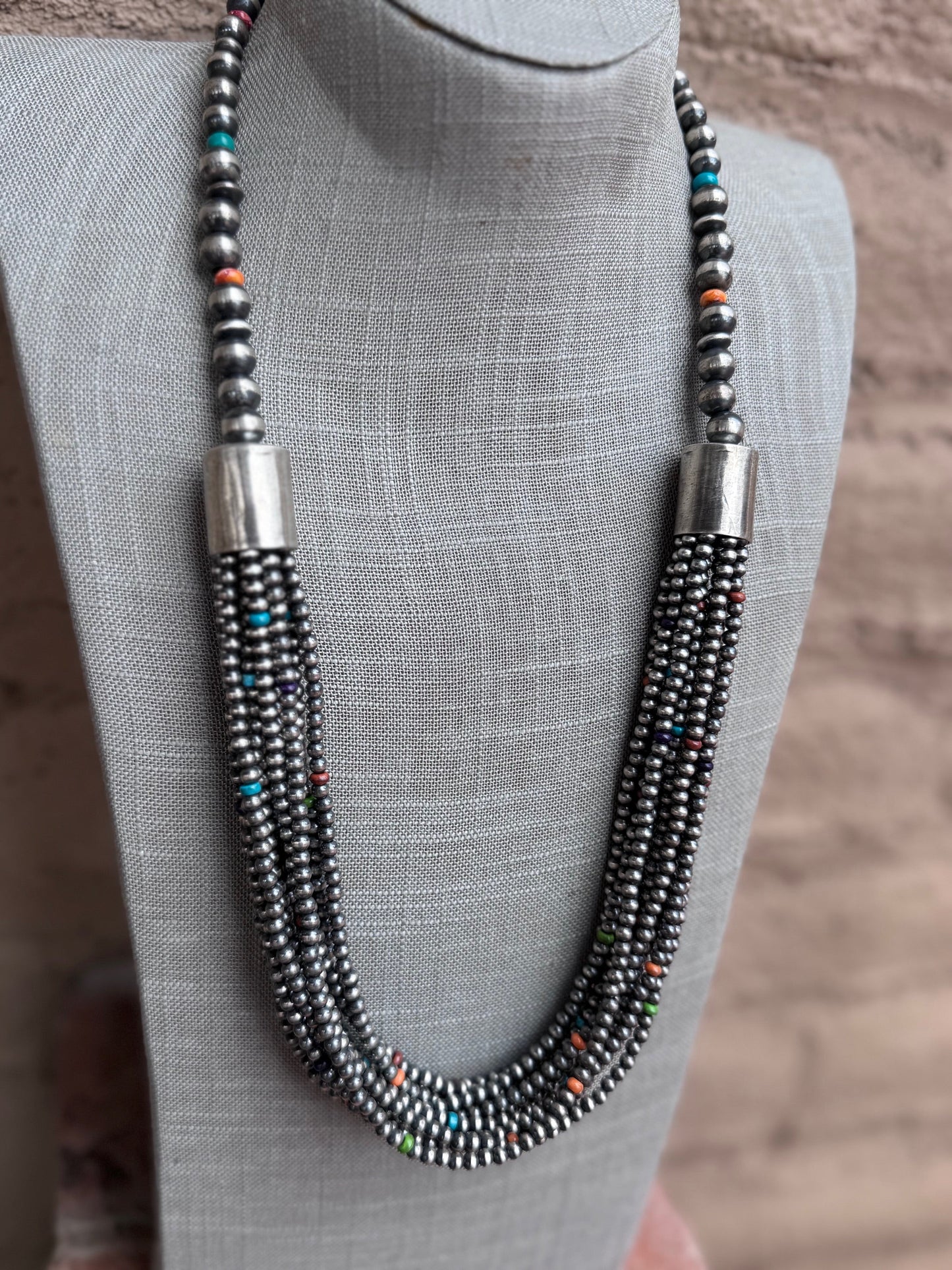 Handcrafted Pearl Multi Stone 3mm-10mm 12 Strand Necklace 28"