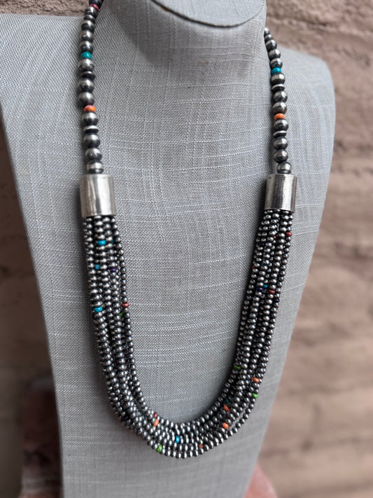 Handcrafted Pearl Multi Stone 3mm-10mm 12 Strand Necklace 28"