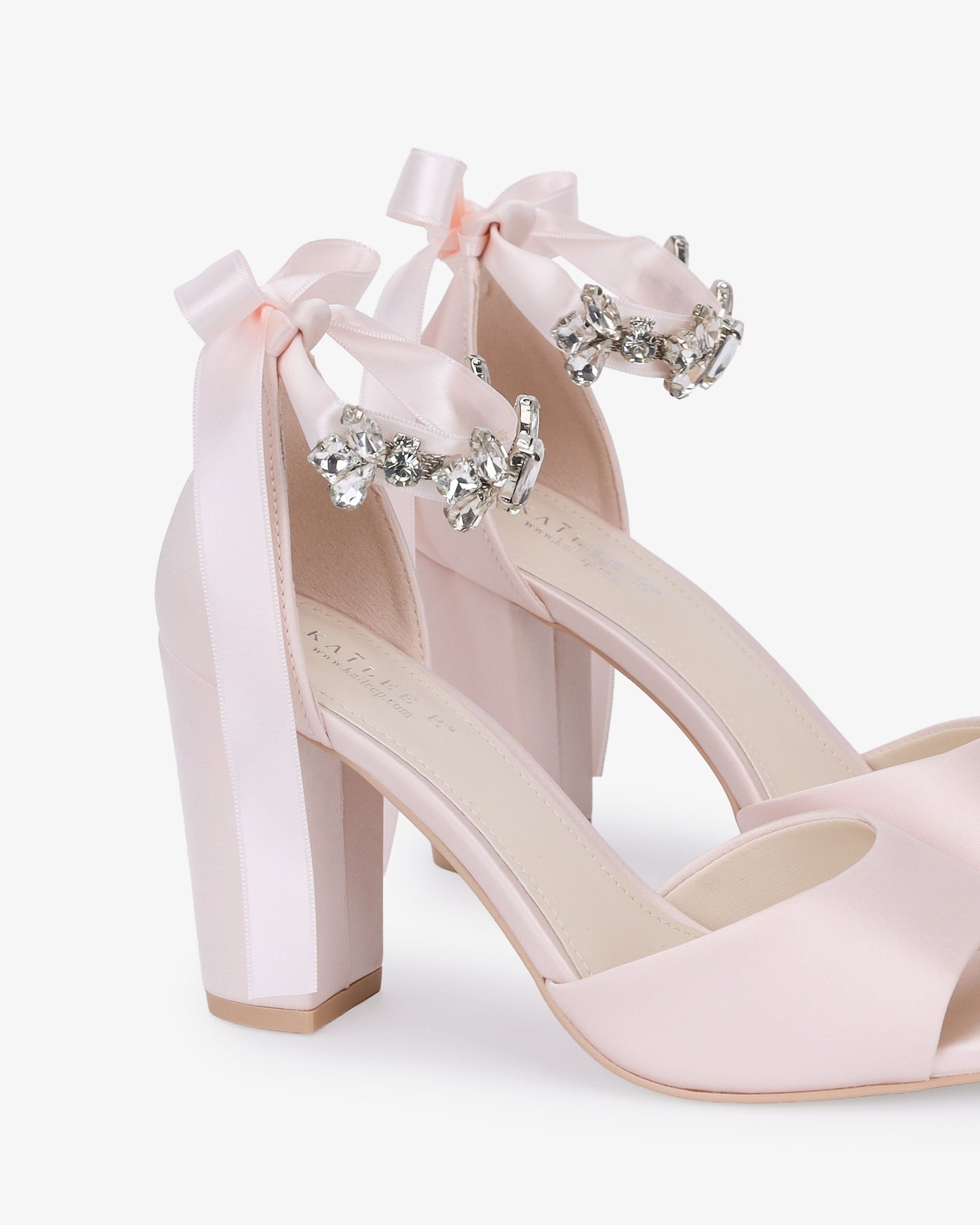 Satin Block Heel Evening Sandals with Navette Cluster Rhinestones Strap