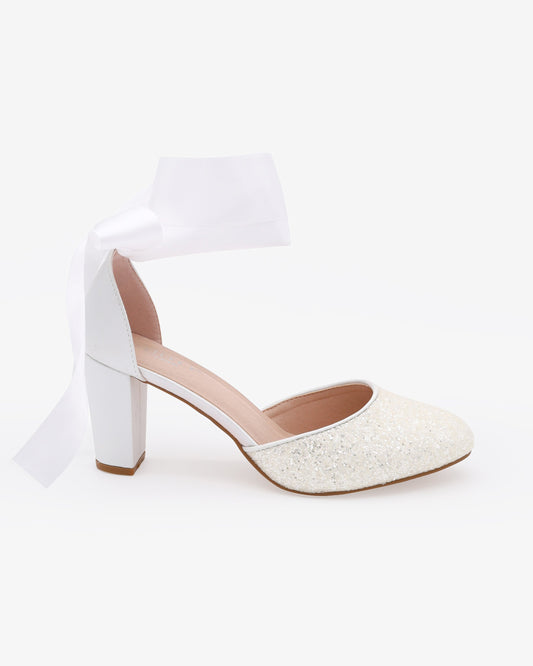 Rock Glitter Block Heel with Wrapped Ribbon Tie