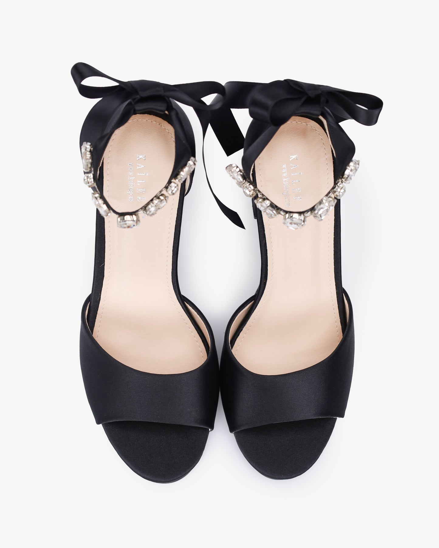Satin Block Heel Evening Sandals with Navette Cluster Rhinestones Strap