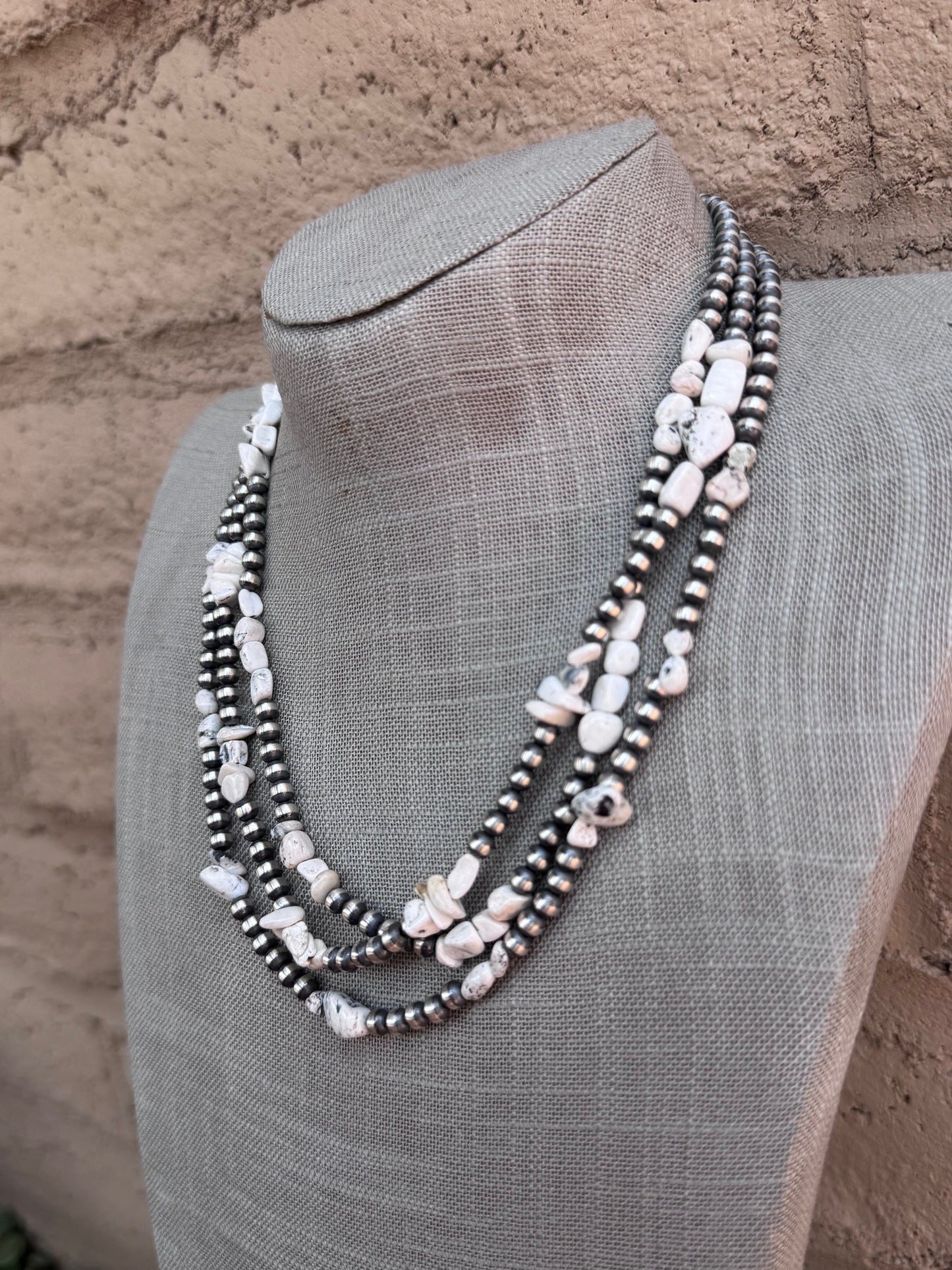 Handcrafted Sterling Silver & White Buffalo 5mm Beaded Necklace