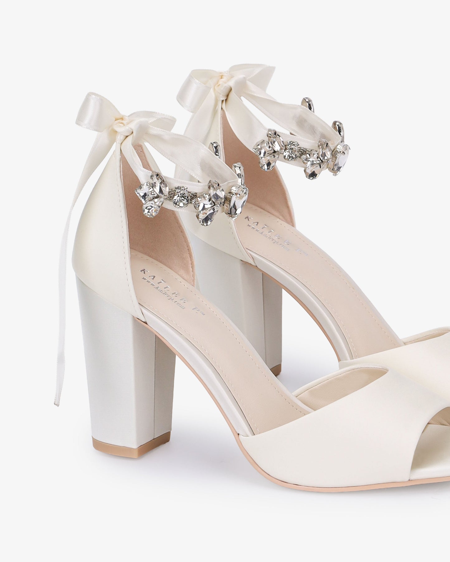 Satin Block Heel Wedding Sandals with Navette Cluster Rhinestones Strap