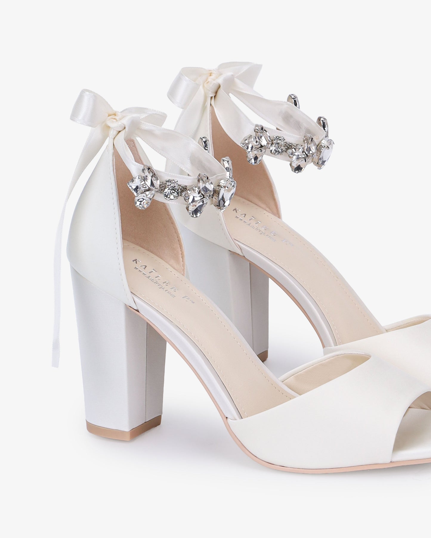Satin Block Heel Wedding Sandals with Navette Cluster Rhinestones Strap