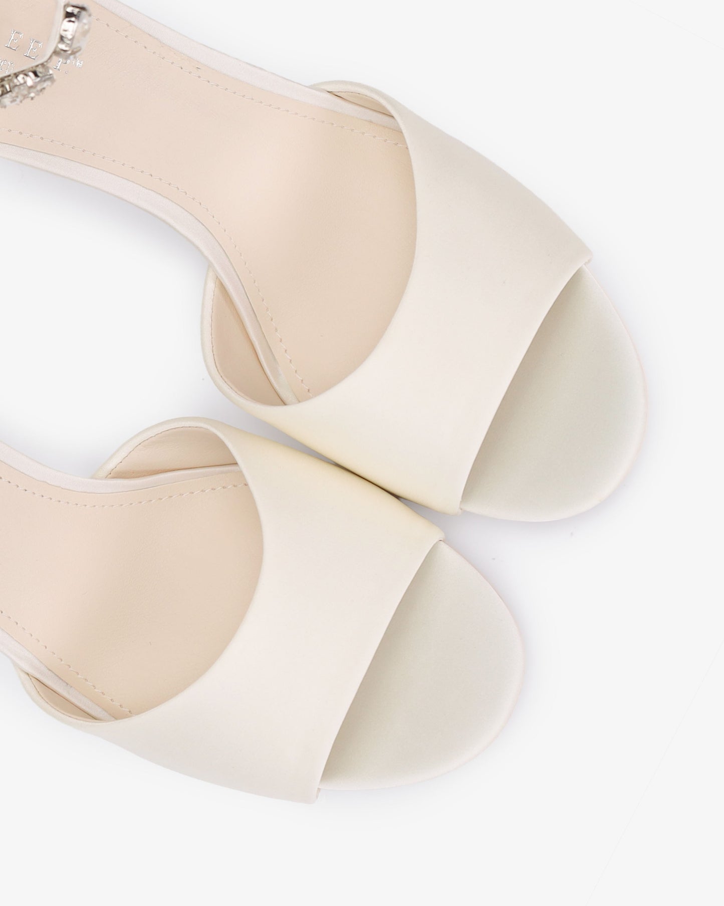 Satin Block Heel Wedding Sandals with Navette Cluster Rhinestones Strap