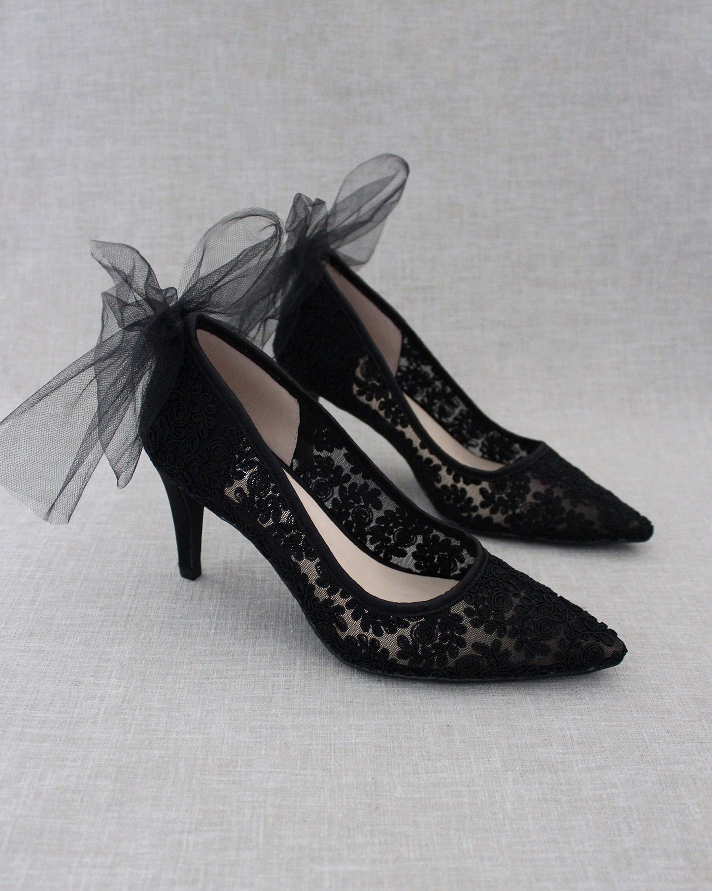 Lace Evening Shoes with Tulle Back Bow
