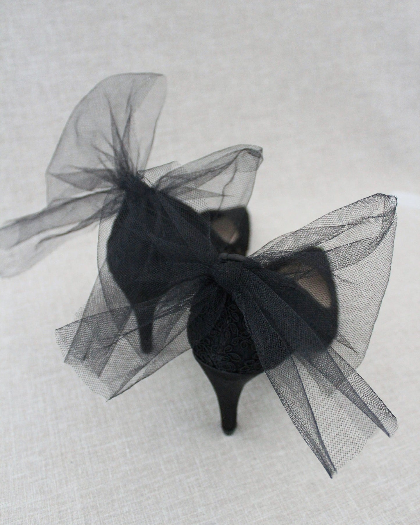Lace Evening Shoes with Tulle Back Bow