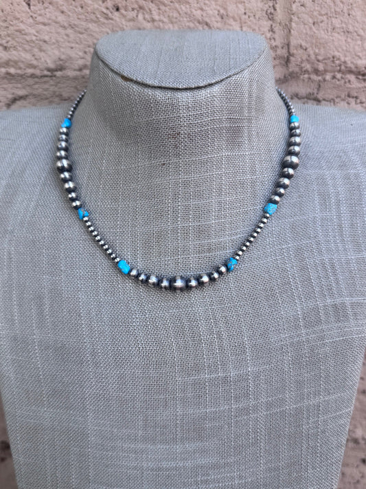 Handcrafted Sterling Silver & Kingman Turquoise 3-8mm Beaded Necklace