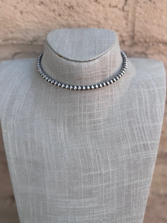 Handcrafted Sterling Silver Pearl 5mm Beaded Wrap Choker Necklace