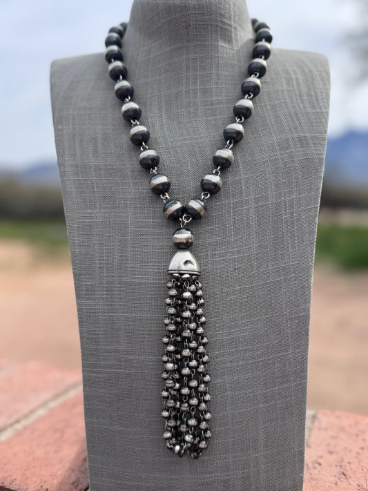 Handcrafted Sterling Silver Tassel 6-12mm Beaded Necklace