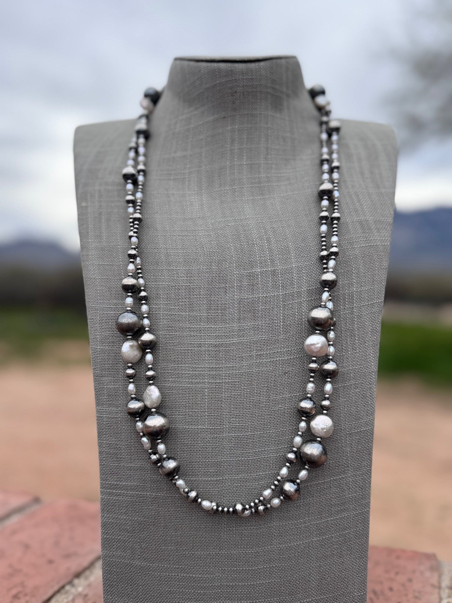 Handcrafted Freshwater Pearl & Sterling Silver Pearl 3-14mm Beaded Necklace 58"