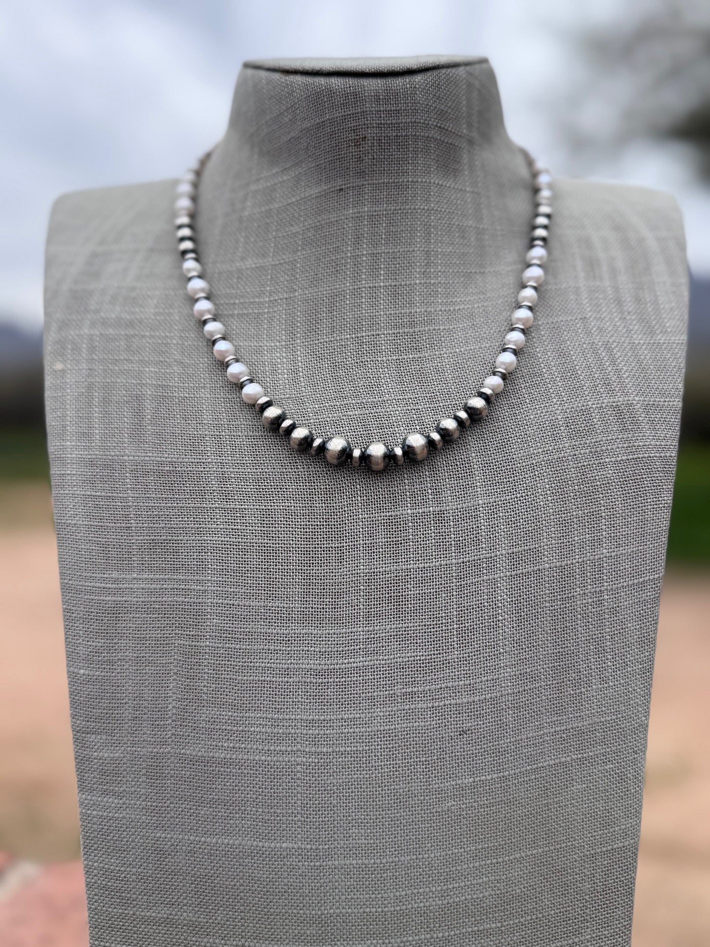 Handcrafted Freshwater Pearl & Sterling Silver Pearl 6-8mm Beaded Necklace 18"