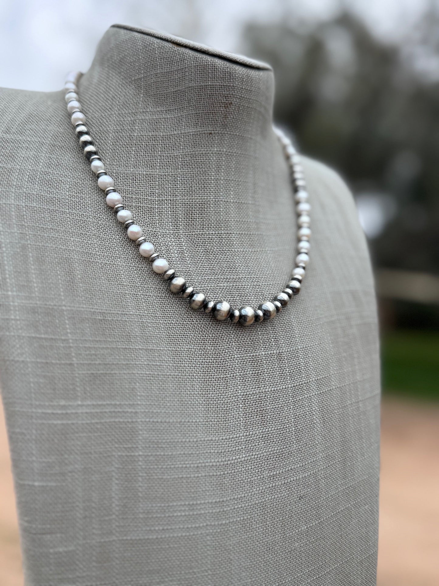 Handcrafted Freshwater Pearl & Sterling Silver Pearl 6-8mm Beaded Necklace 18"