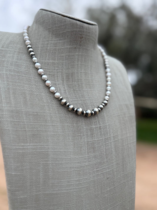 Handcrafted Freshwater Pearl & Sterling Silver Pearl 6-8mm Beaded Necklace 18"