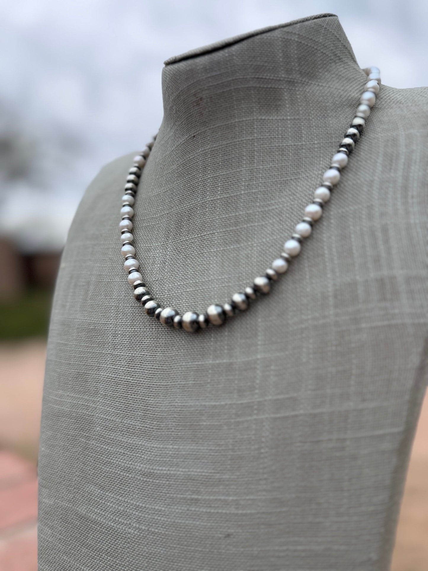 Handcrafted Freshwater Pearl & Sterling Silver Pearl 6-8mm Beaded Necklace 18"