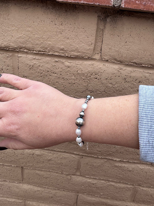 Handcrafted Freshwater Pearl & Sterling Silver Pearl 3-12mm Beaded Bracelet 6.5"