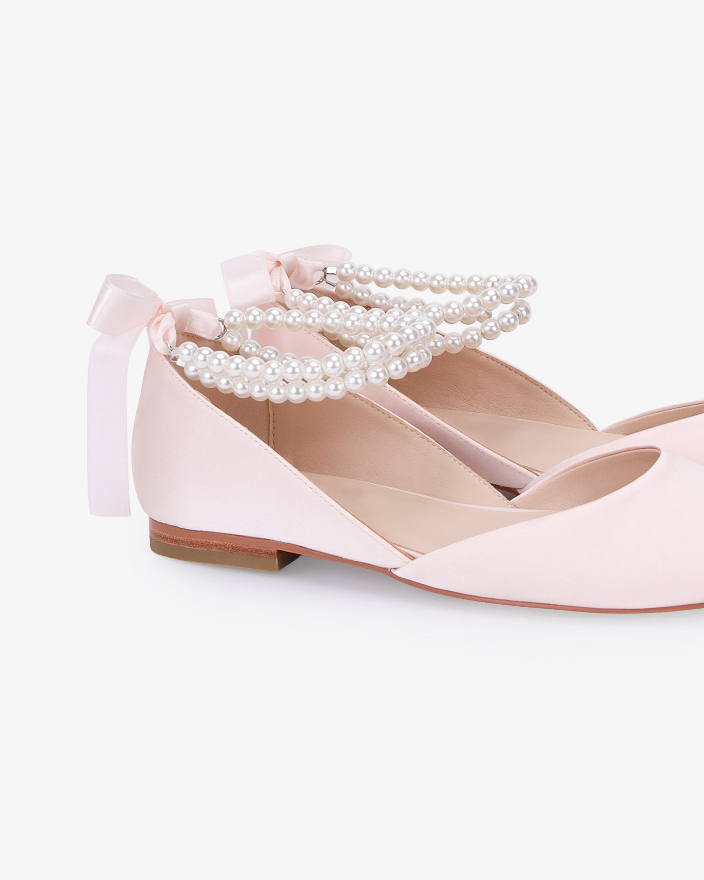 Satin Round Toe Evening Flat with Double Pearls Ankle Strap