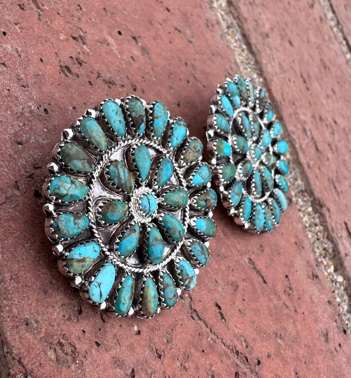 Handcrafted Sterling Silver & Royston Turquoise Cluster Post Earrings