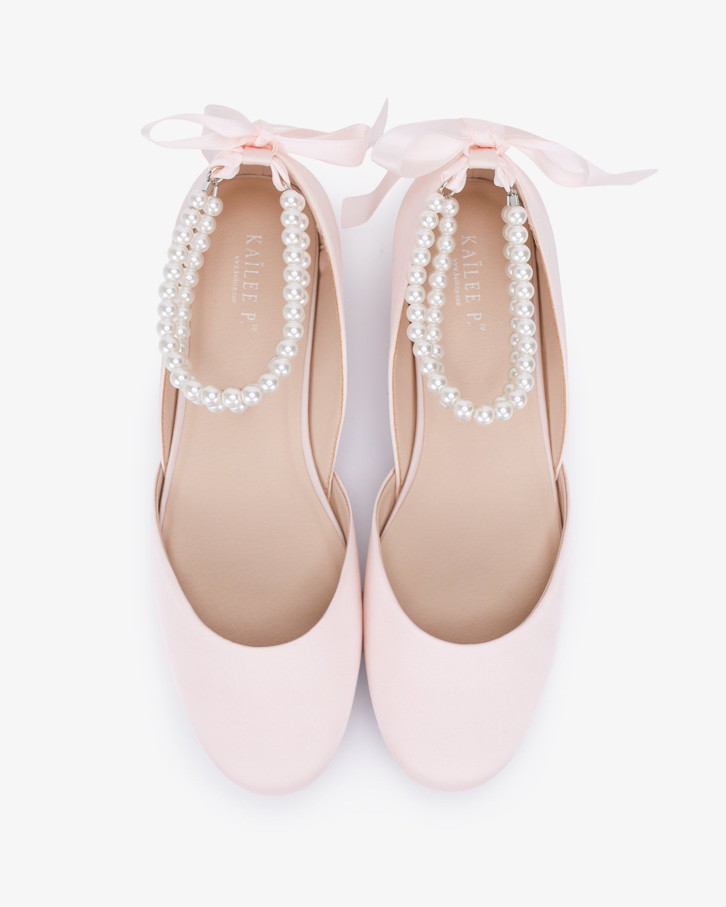 Satin Round Toe Evening Flat with Double Pearls Ankle Strap