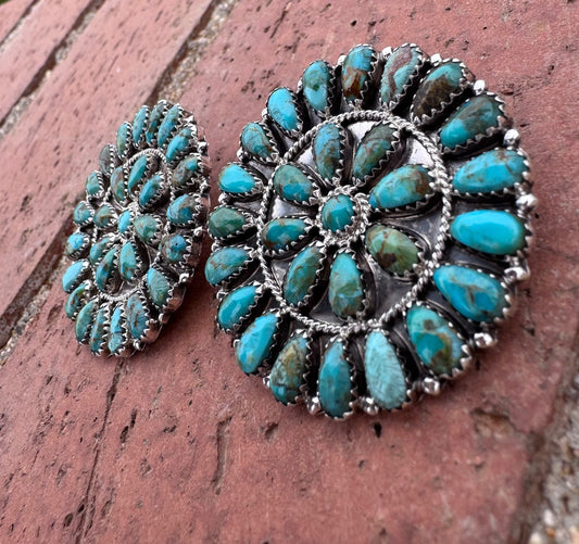 Handcrafted Sterling Silver & Royston Turquoise Cluster Post Earrings