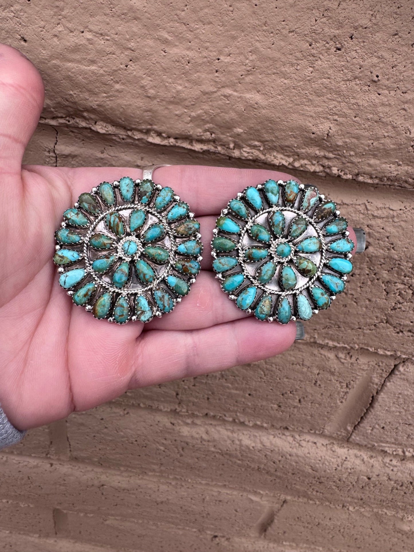 Handcrafted Sterling Silver & Royston Turquoise Cluster Post Earrings