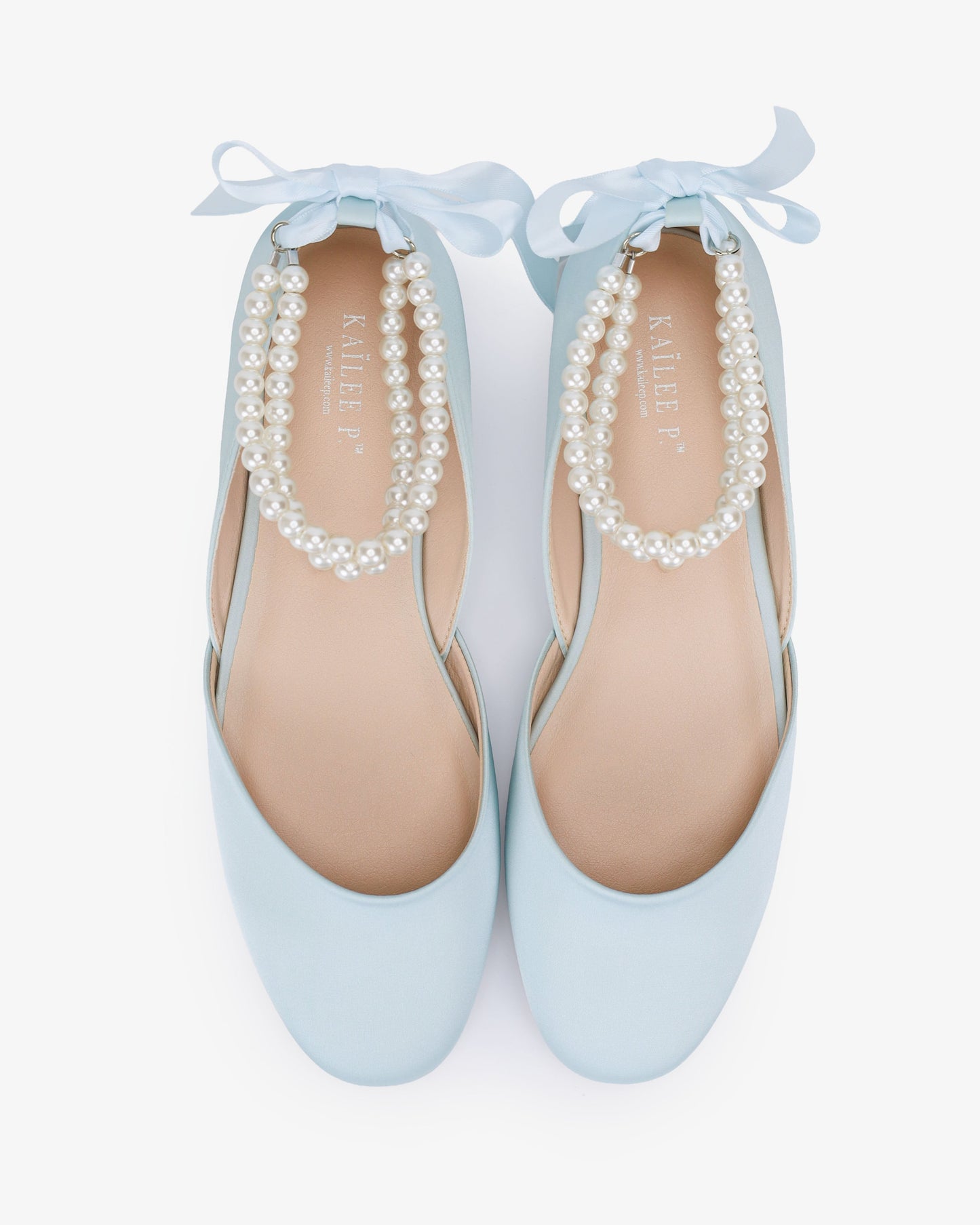 Satin Round Toe Wedding Flat with Double Pearls Ankle Strap