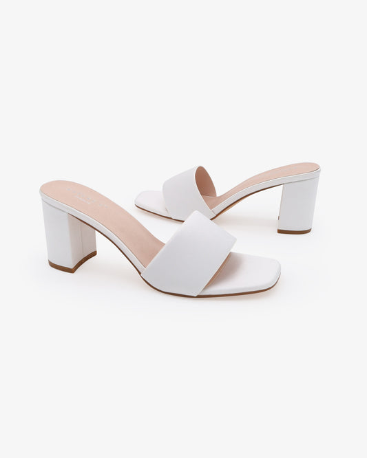 Satin Block Heels Slide Wedding Sandals