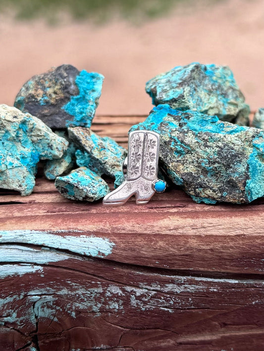 Handcrafted Sterling Silver & Turquoise Cowboy Boot Hat Pin