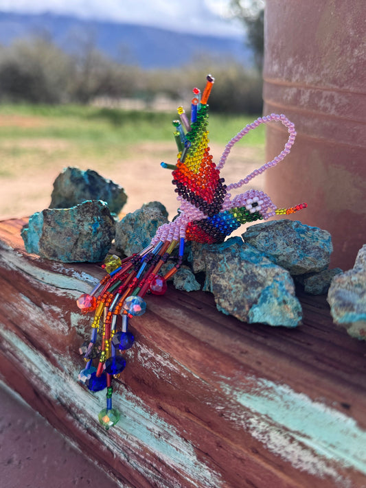 Handmade Beaded Light Pink Hummingbird Keychain