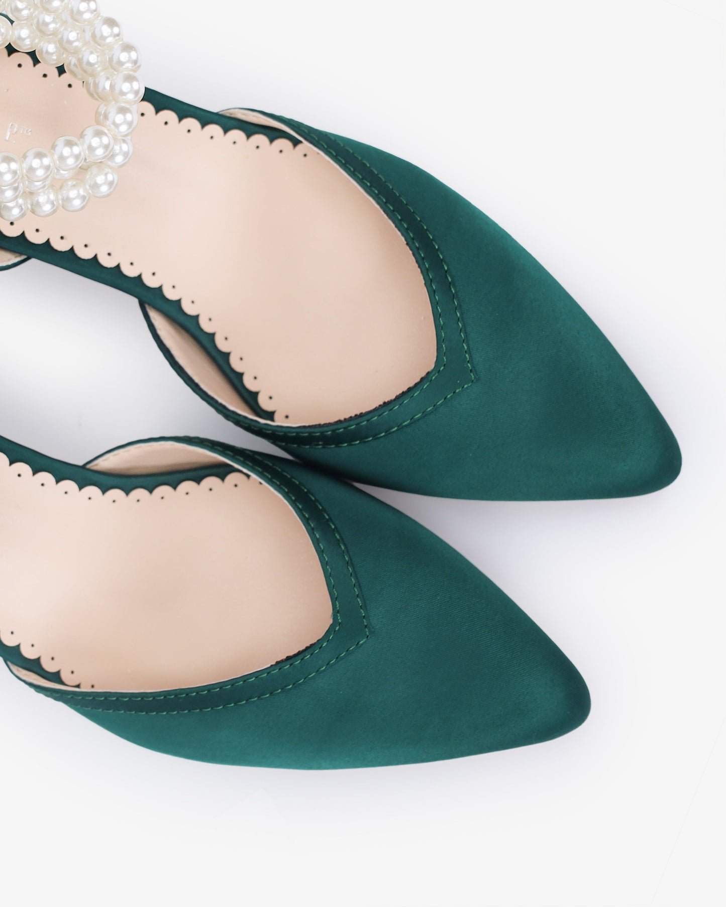 Satin Block Heels Evening Shoes with Trinity Pearls Wrap