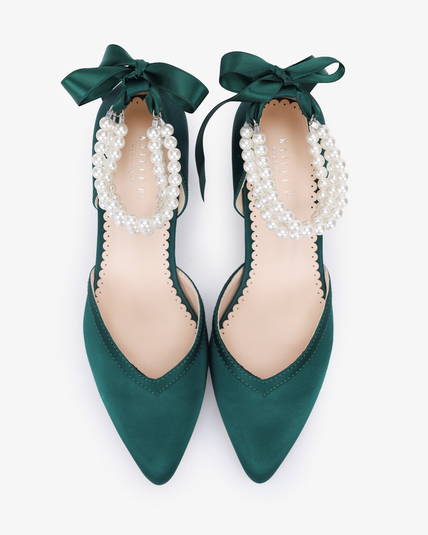 Satin Block Heels Evening Shoes with Trinity Pearls Wrap