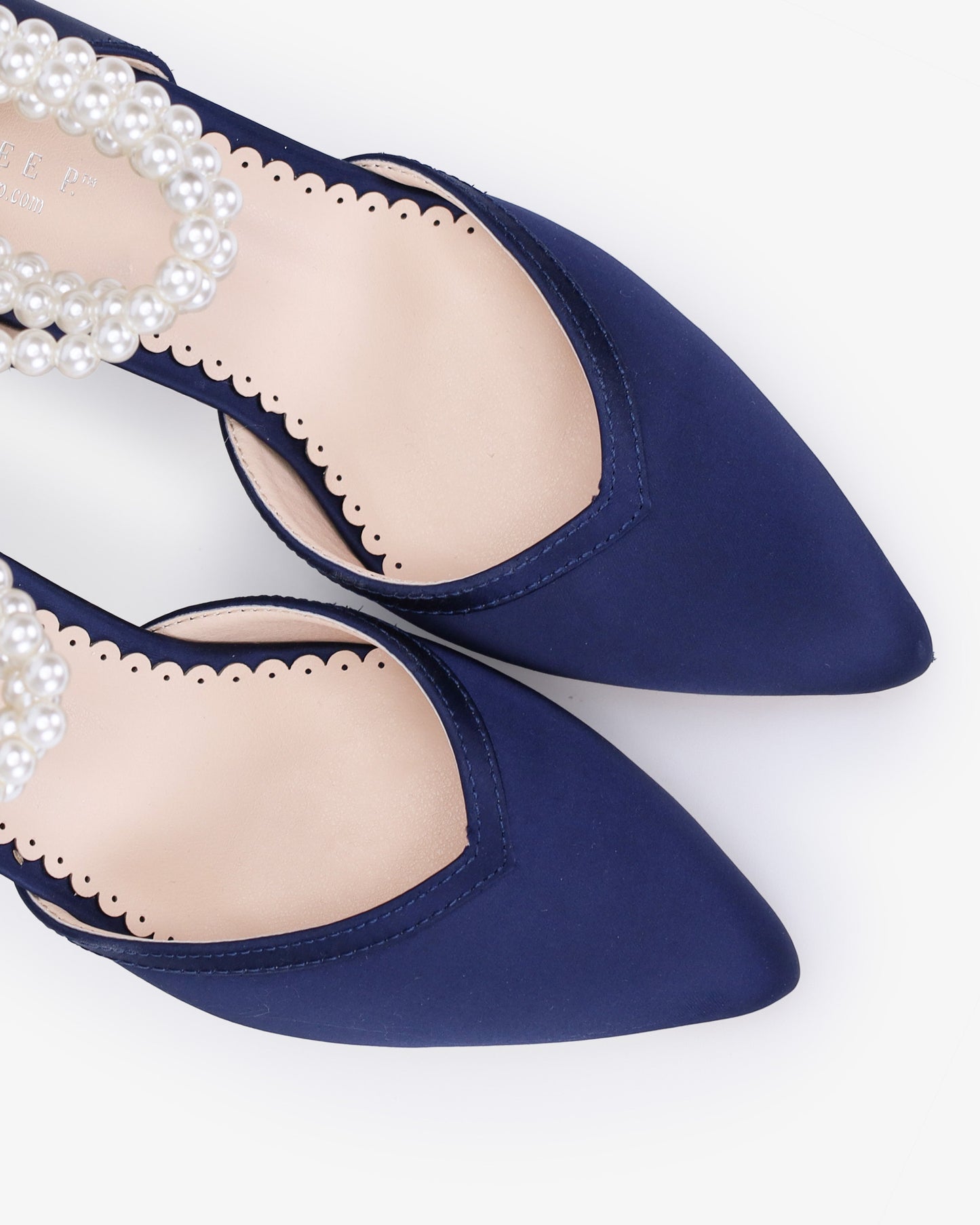 Satin Block Heels Evening Shoes with Trinity Pearls Wrap