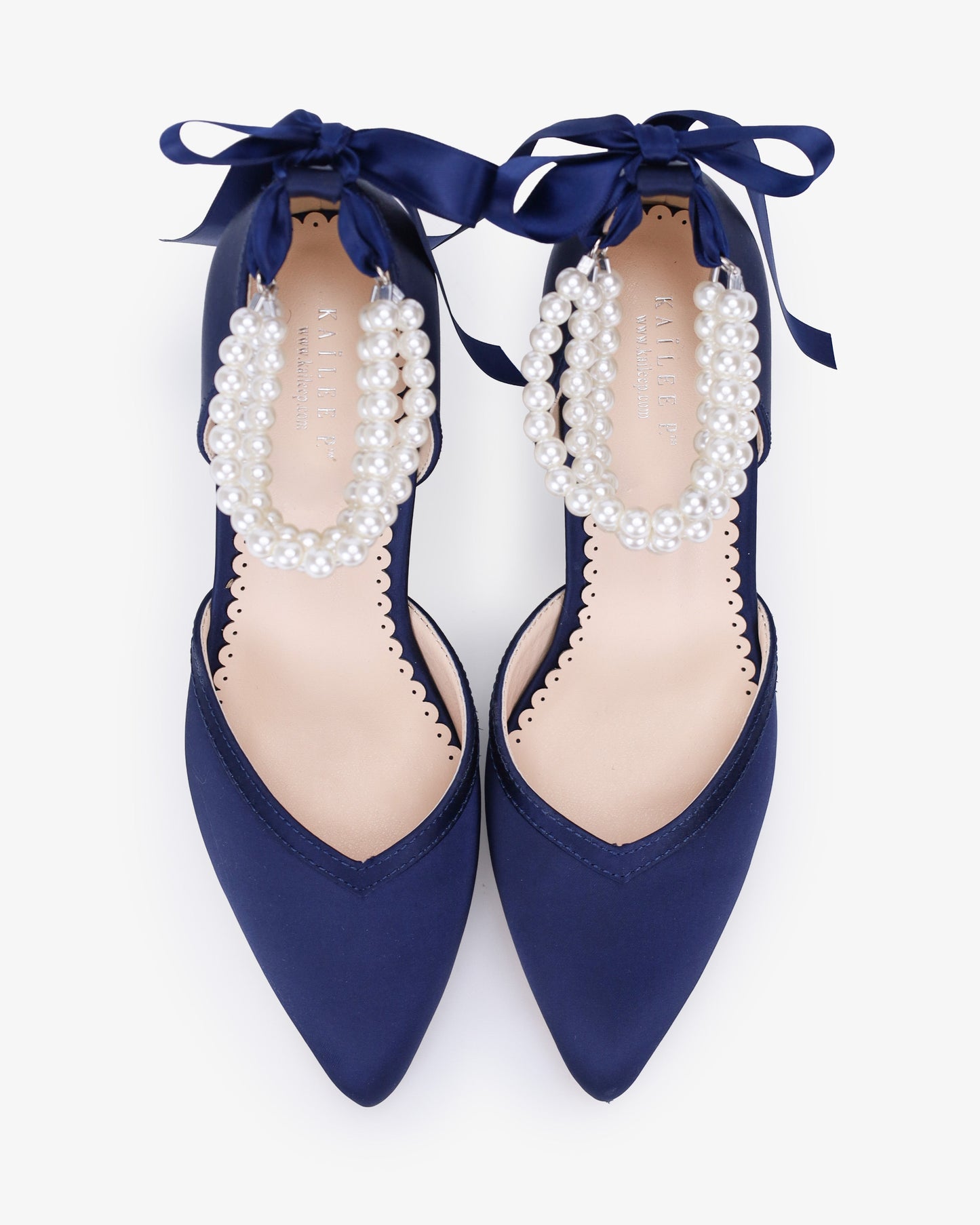 Satin Block Heels Evening Shoes with Trinity Pearls Wrap