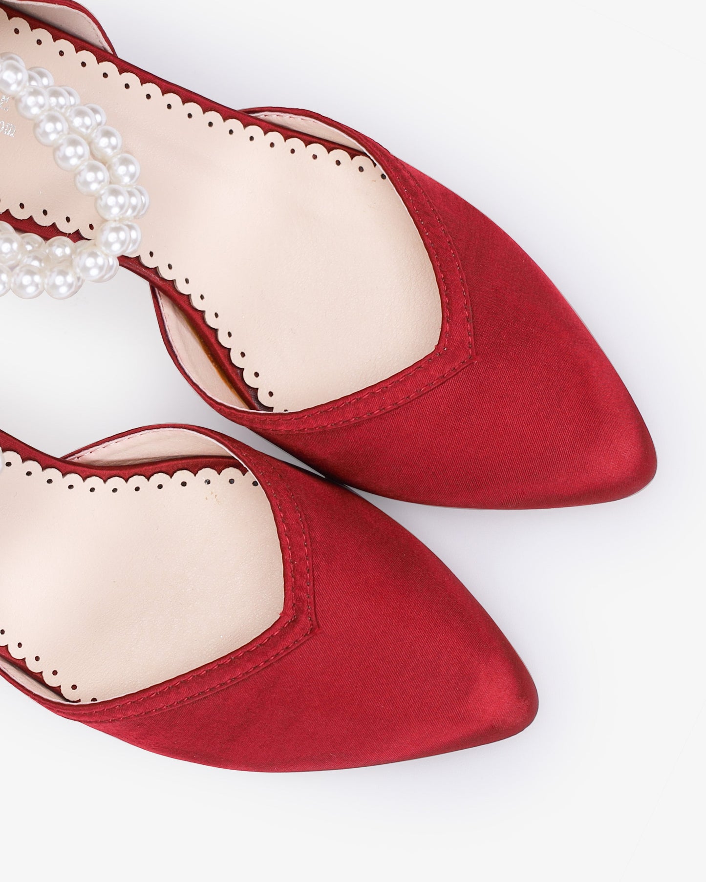 Satin Block Heels Evening Shoes with Trinity Pearls Wrap