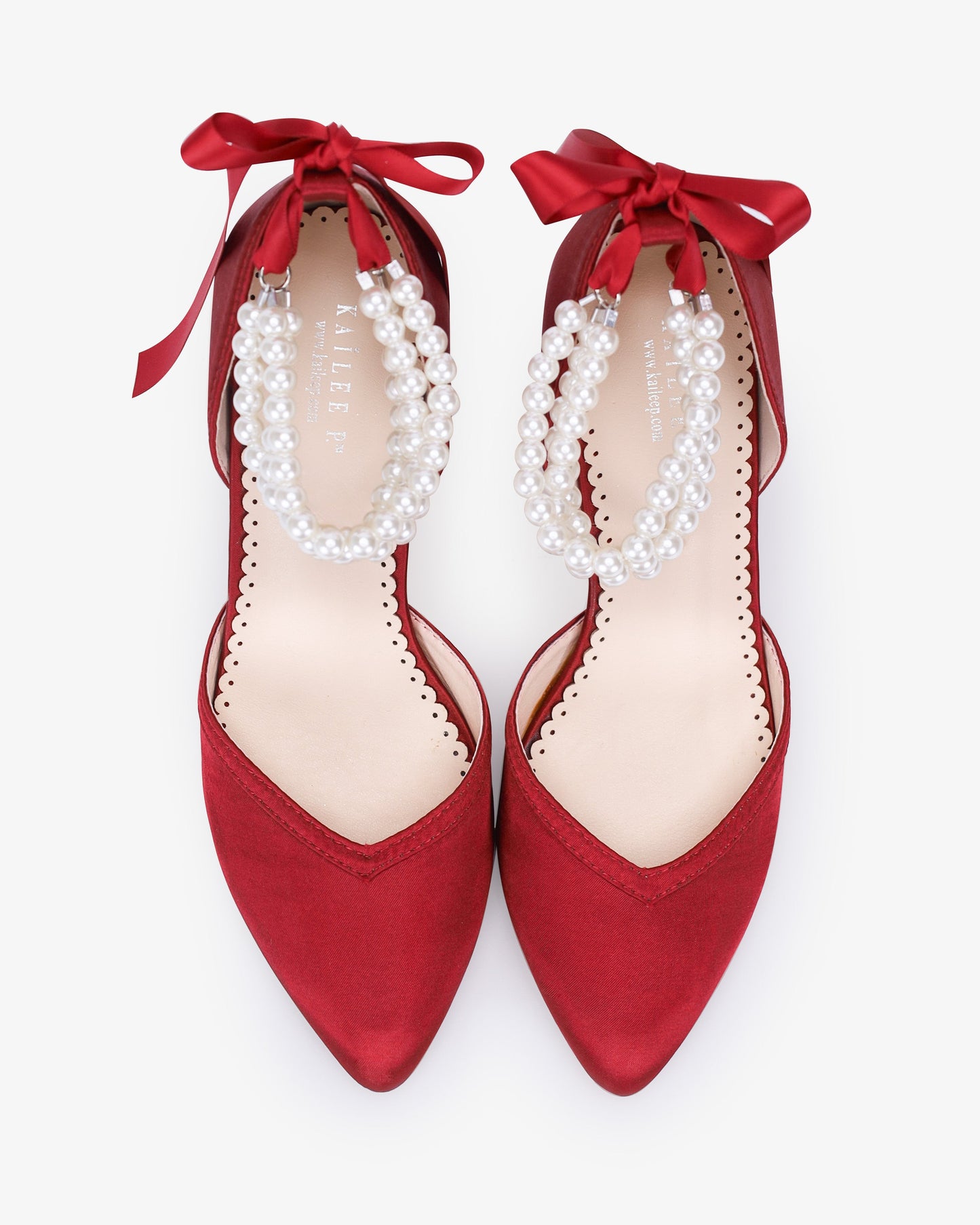 Satin Block Heels Evening Shoes with Trinity Pearls Wrap
