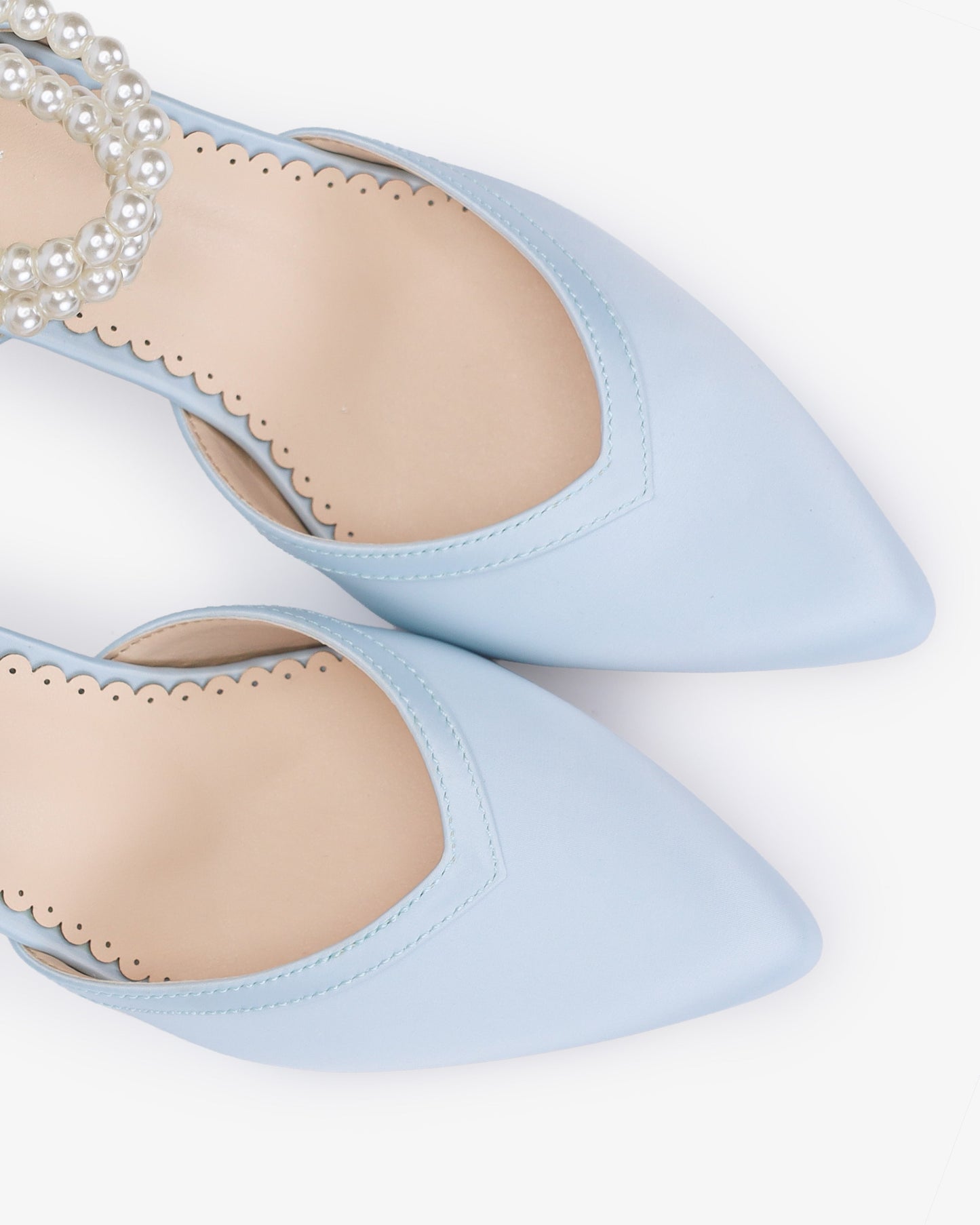 Satin Block Heels Wedding Shoes with Trinity Pearls Wrap
