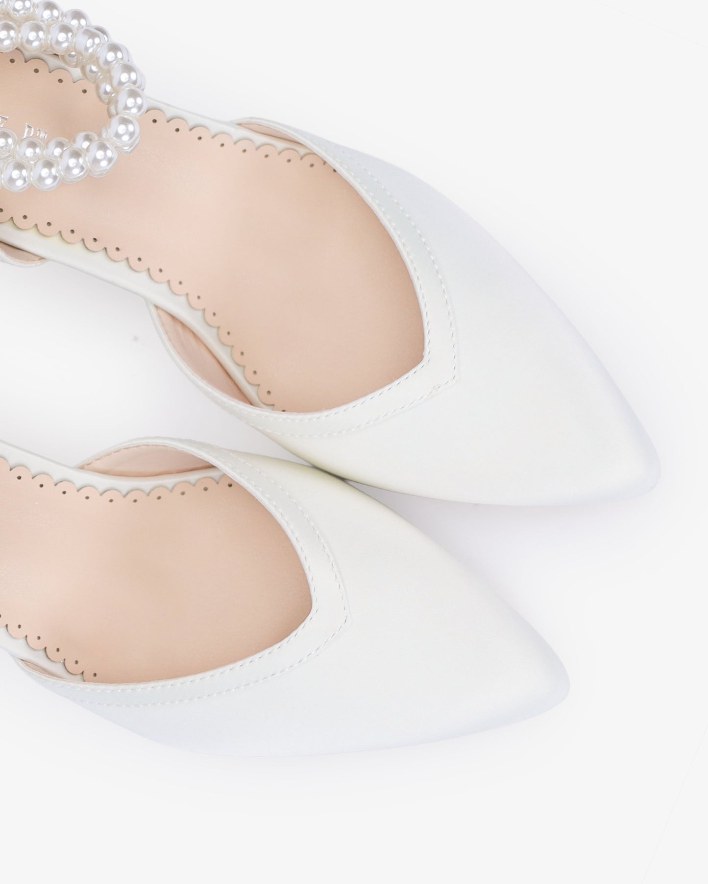 Satin Block Heels Wedding Shoes with Trinity Pearls Wrap