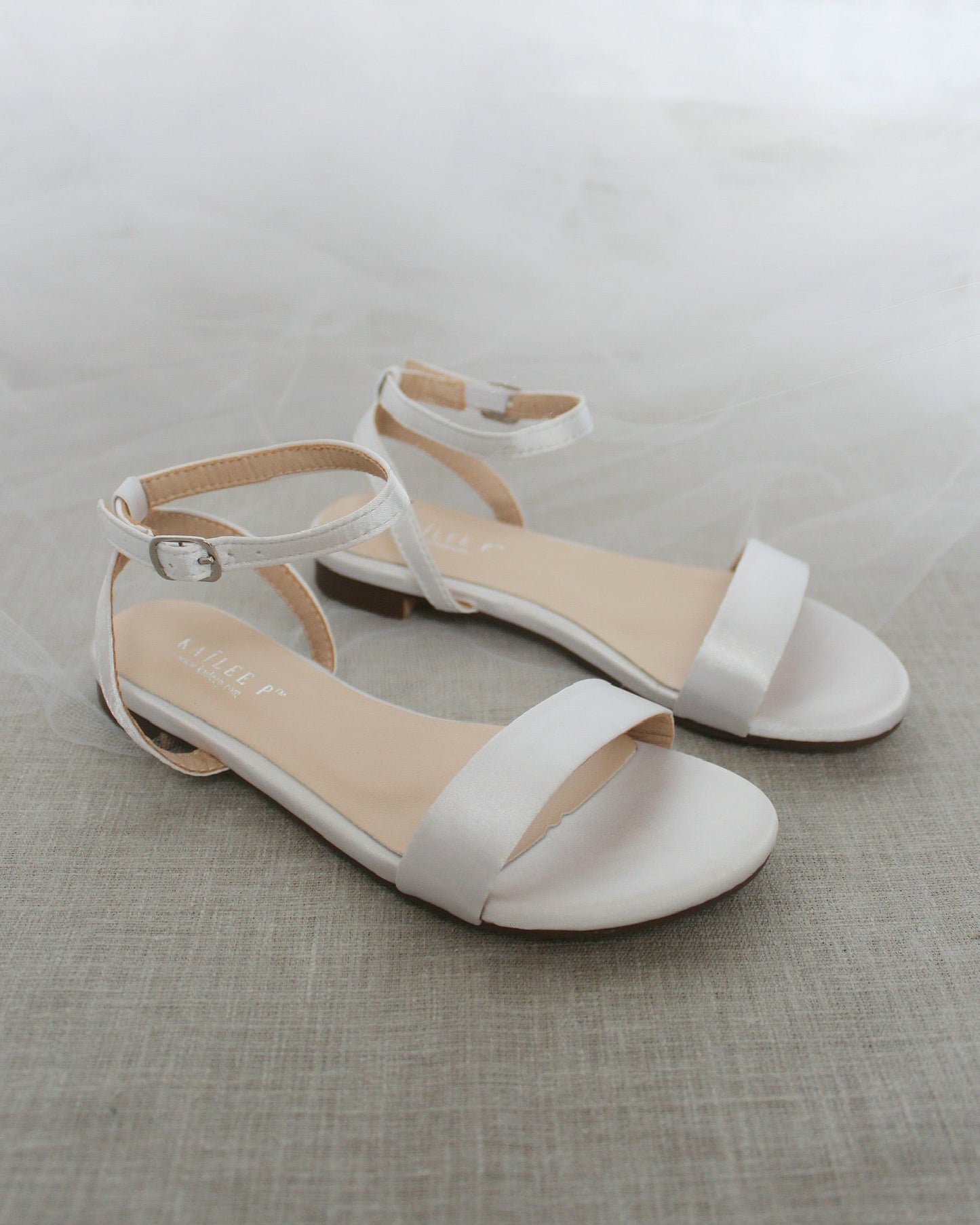 Girls Satin Flat Sandal with Ankle Strap