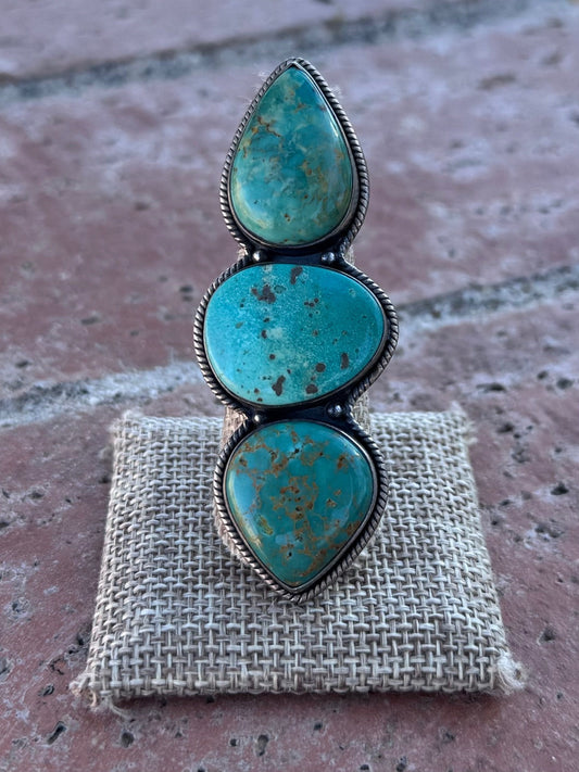 Handmade Royston Turquoise Adjustable 3 Stone Ring STYLE 1