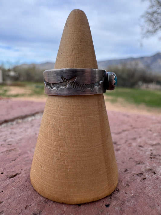 Handcrafted Sterling Silver Kingman Turquoise Band Ring size 5.5
