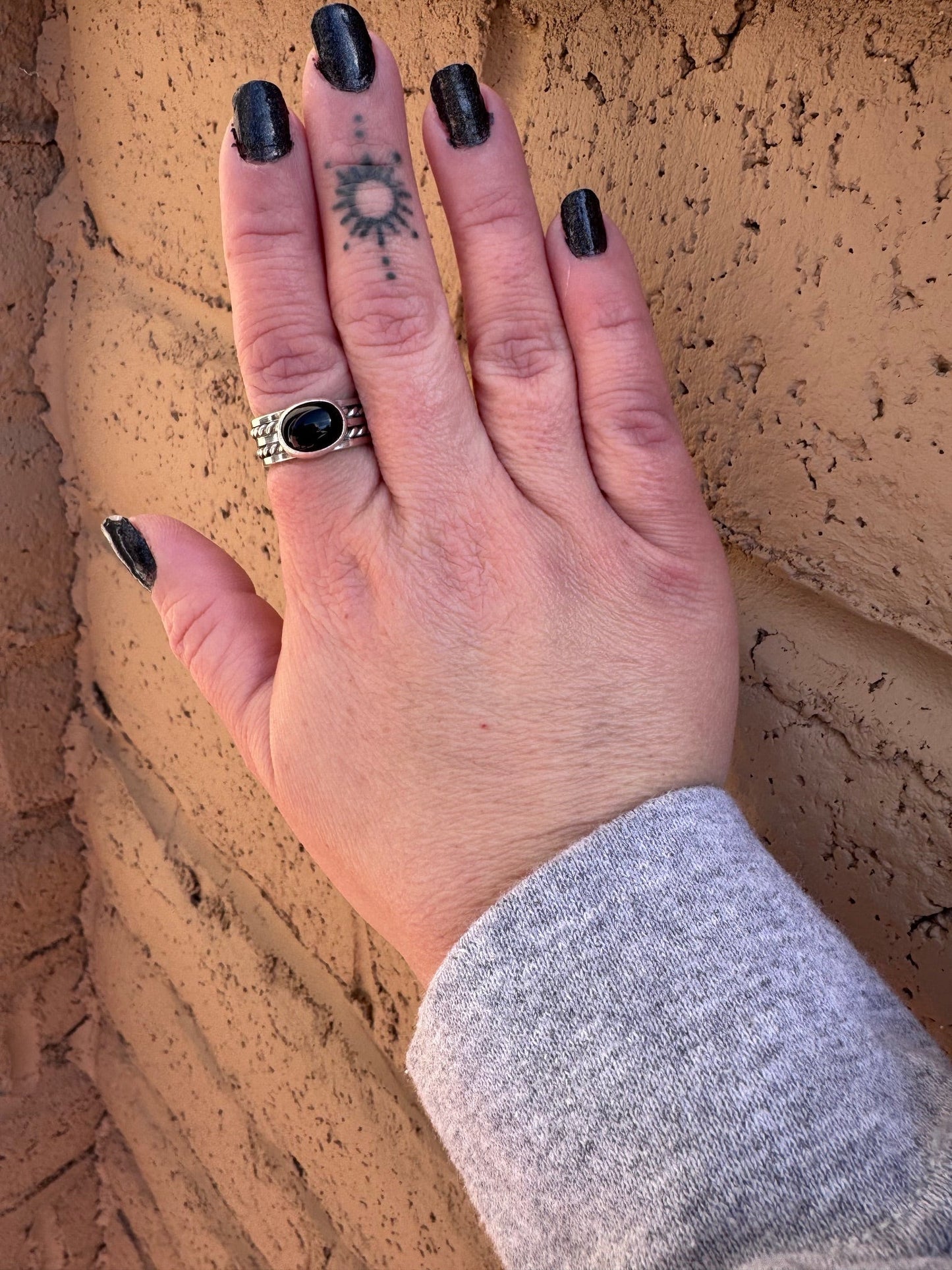 Handcrafted Black Onyx & Sterling Silver Band Ring