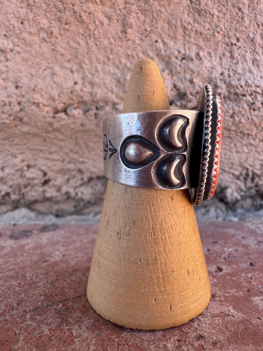 Handcrafted Sterling Silver And Orange Spiny TearDrop Ring Size 6.5