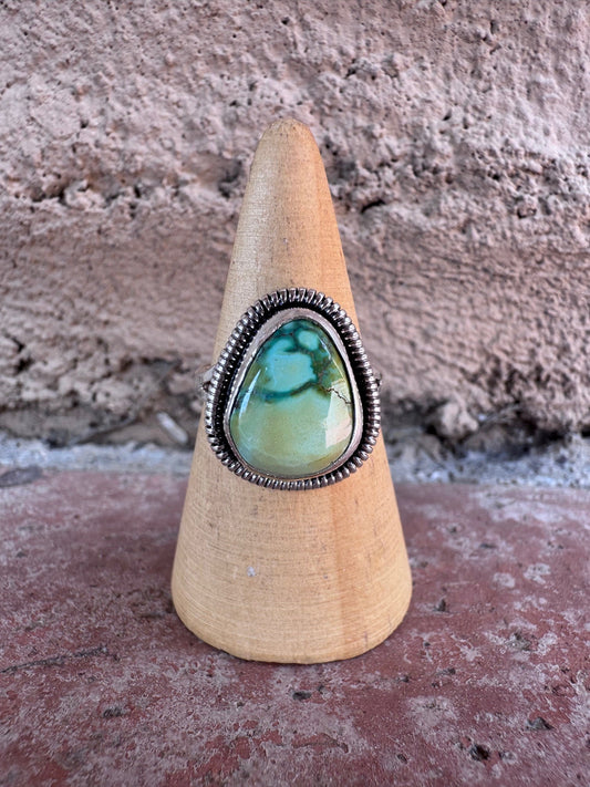 Handcrafted Palomino Turquoise Sterling Silver TearDrop Ring size 7.75 by Wydell Billie